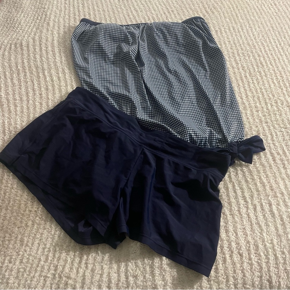 Navy and White Gingham Swimsuit Set